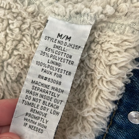 Sherpa Lining Collared Jean Jacket Faux Fur Medium Biker Going Out Party - Picture 6 of 6